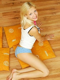 Find-Best-Ass.com presents: Amazing blonde nude teen decided to place herself at the attic of her wooden house on four orange pillows for her dirty intention.