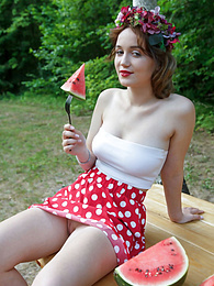Find-Best-Ass.com presents: Nice belarusian stunner Rokki removes all clothes on a blanket in a backyard