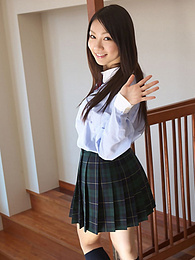 Find-Best-Ass.com presents: Asian schoolgirl Tomoyo Hoshino strips to stockings and poses outdoors
